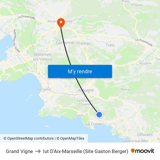 Grand Vigne to Iut D'Aix-Marseille (Site Gaston Berger) map