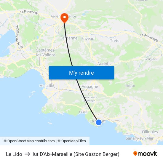 Le Lido to Iut D'Aix-Marseille (Site Gaston Berger) map