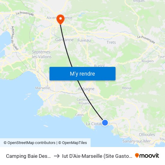 Camping Baie Des Anges to Iut D'Aix-Marseille (Site Gaston Berger) map