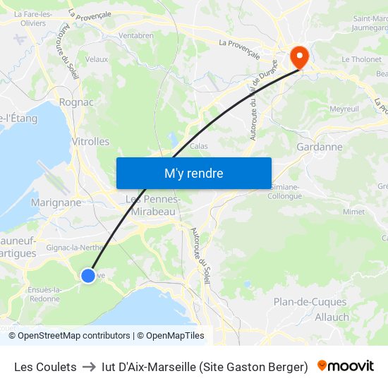 Les Coulets to Iut D'Aix-Marseille (Site Gaston Berger) map