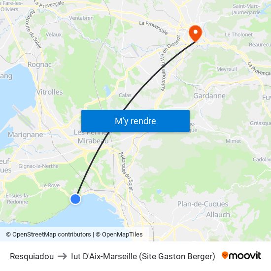 Resquiadou to Iut D'Aix-Marseille (Site Gaston Berger) map