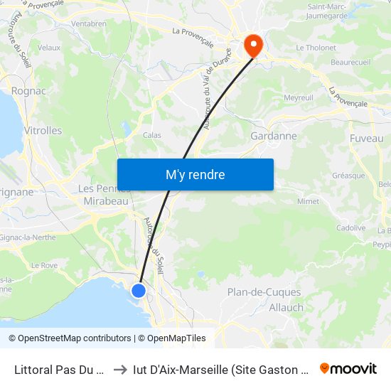 Littoral Pas Du Faon to Iut D'Aix-Marseille (Site Gaston Berger) map
