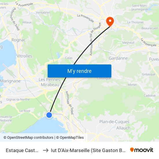 Estaque Castejon to Iut D'Aix-Marseille (Site Gaston Berger) map