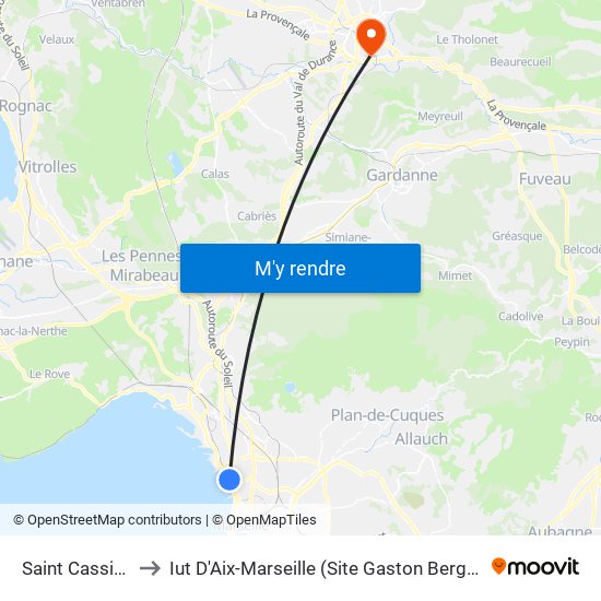 Saint Cassien to Iut D'Aix-Marseille (Site Gaston Berger) map