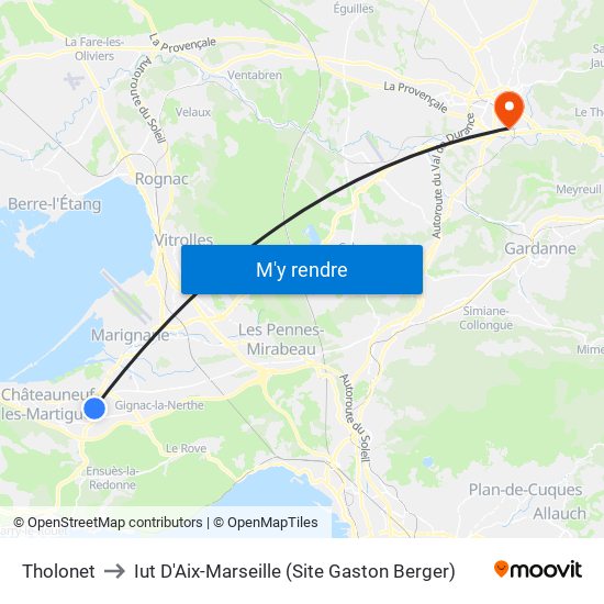 Tholonet to Iut D'Aix-Marseille (Site Gaston Berger) map