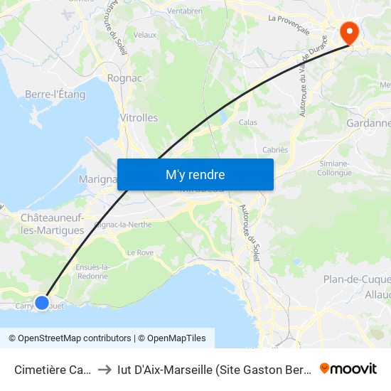 Cimetière Carry to Iut D'Aix-Marseille (Site Gaston Berger) map