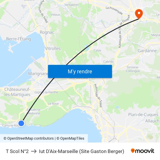 T Scol N°2 to Iut D'Aix-Marseille (Site Gaston Berger) map