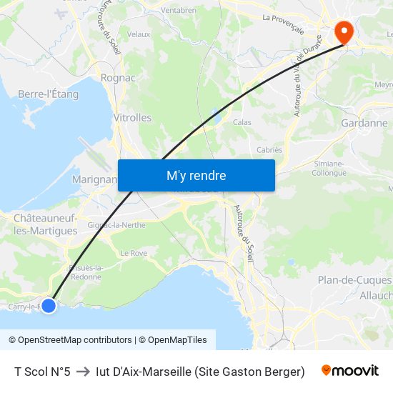 T Scol N°5 to Iut D'Aix-Marseille (Site Gaston Berger) map