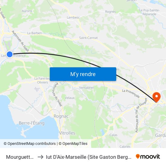 Mourguettes to Iut D'Aix-Marseille (Site Gaston Berger) map