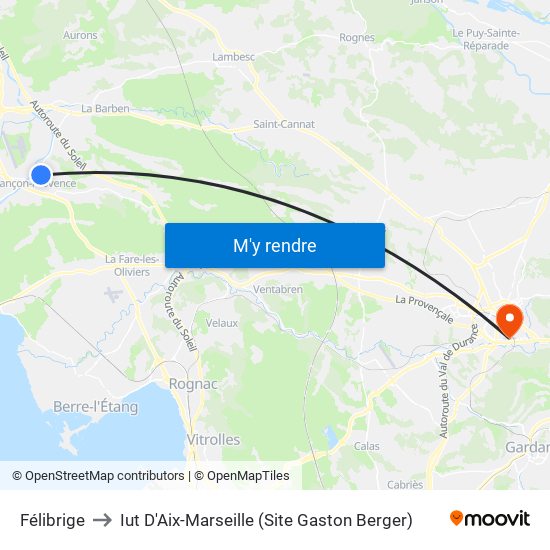 Félibrige to Iut D'Aix-Marseille (Site Gaston Berger) map