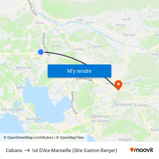 Cabans to Iut D'Aix-Marseille (Site Gaston Berger) map