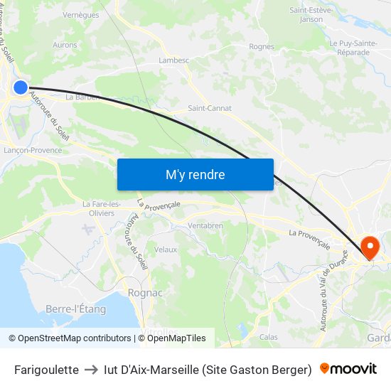 Farigoulette to Iut D'Aix-Marseille (Site Gaston Berger) map