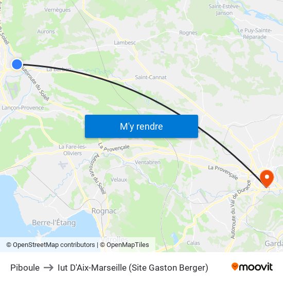 Piboule to Iut D'Aix-Marseille (Site Gaston Berger) map