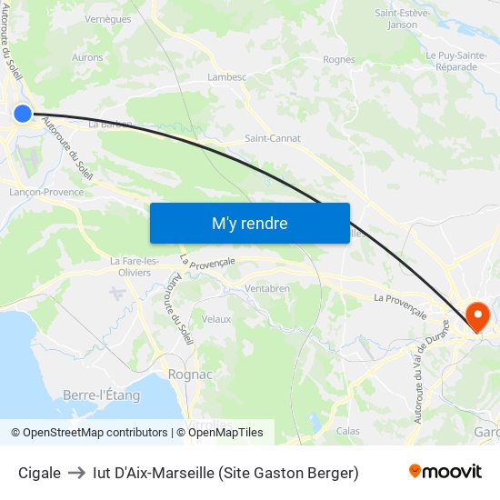 Cigale to Iut D'Aix-Marseille (Site Gaston Berger) map