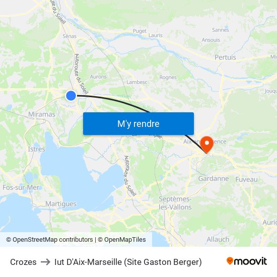 Crozes to Iut D'Aix-Marseille (Site Gaston Berger) map