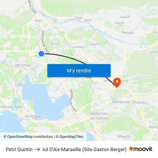 Petit Quintin to Iut D'Aix-Marseille (Site Gaston Berger) map