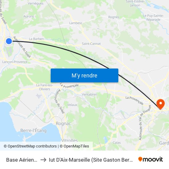 Base Aérienne to Iut D'Aix-Marseille (Site Gaston Berger) map