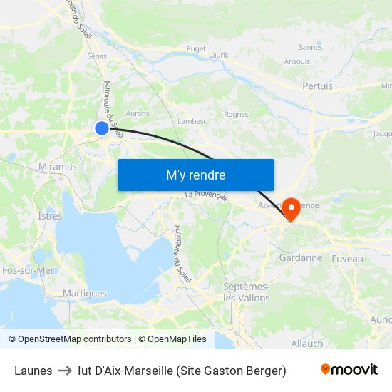 Launes to Iut D'Aix-Marseille (Site Gaston Berger) map