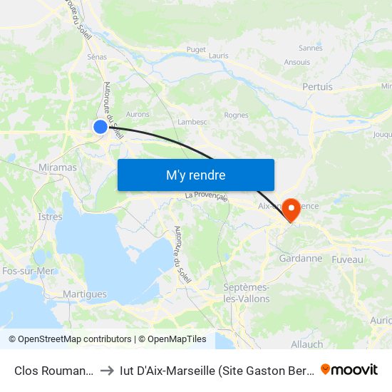 Clos Roumanille to Iut D'Aix-Marseille (Site Gaston Berger) map