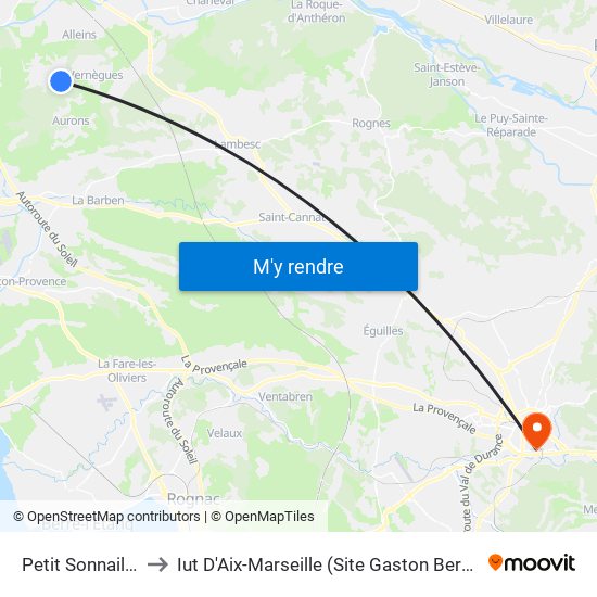 Petit Sonnailler to Iut D'Aix-Marseille (Site Gaston Berger) map