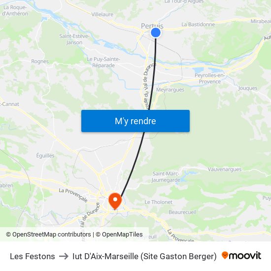 Les Festons to Iut D'Aix-Marseille (Site Gaston Berger) map