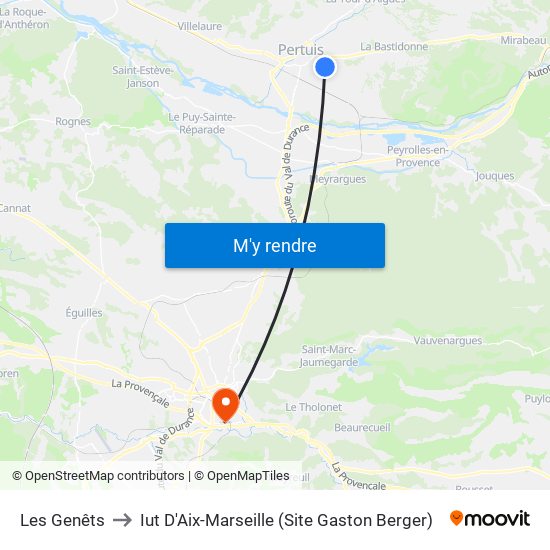Les Genêts to Iut D'Aix-Marseille (Site Gaston Berger) map