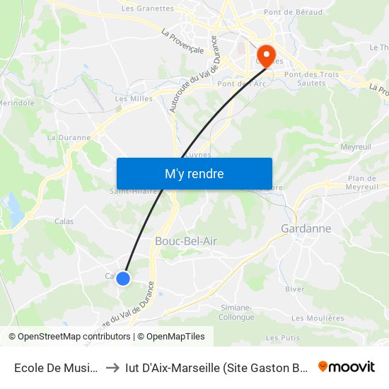 Ecole De Musique to Iut D'Aix-Marseille (Site Gaston Berger) map
