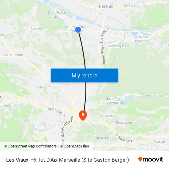 Les Viaux to Iut D'Aix-Marseille (Site Gaston Berger) map
