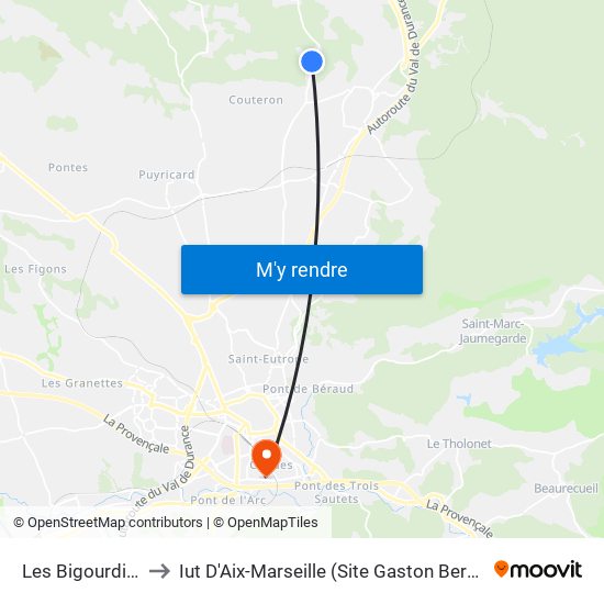 Les Bigourdins to Iut D'Aix-Marseille (Site Gaston Berger) map
