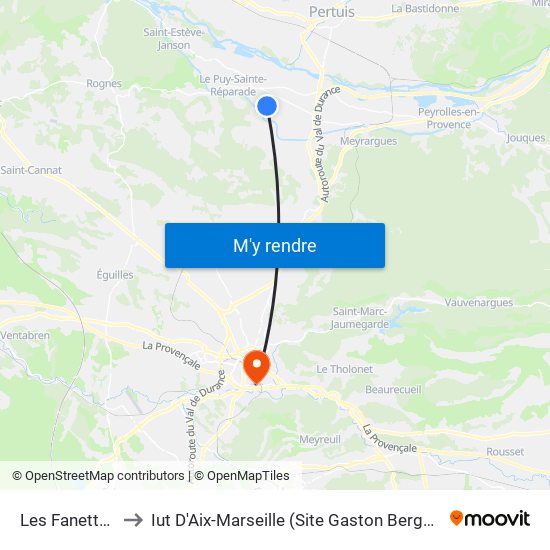 Les Fanettes to Iut D'Aix-Marseille (Site Gaston Berger) map