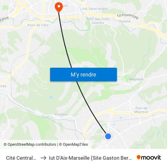 Cité Centrale 2 to Iut D'Aix-Marseille (Site Gaston Berger) map