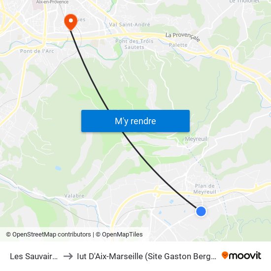 Les Sauvaires to Iut D'Aix-Marseille (Site Gaston Berger) map