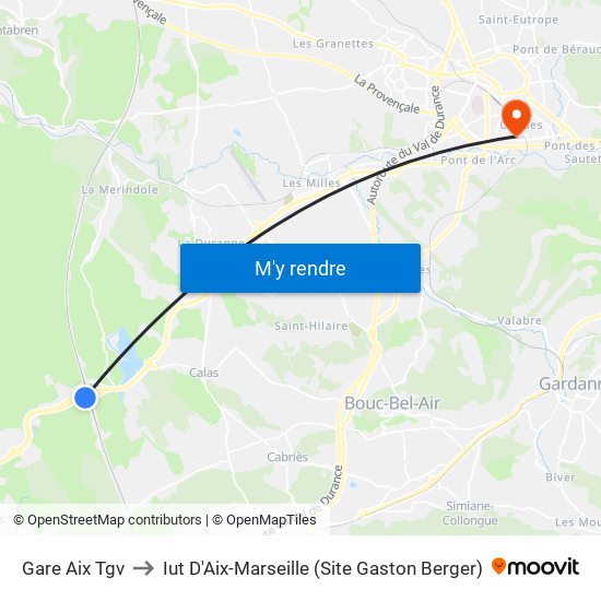 Gare Aix Tgv to Iut D'Aix-Marseille (Site Gaston Berger) map