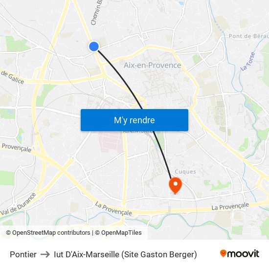 Pontier to Iut D'Aix-Marseille (Site Gaston Berger) map