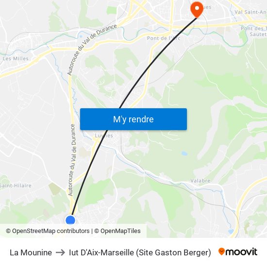 La Mounine to Iut D'Aix-Marseille (Site Gaston Berger) map