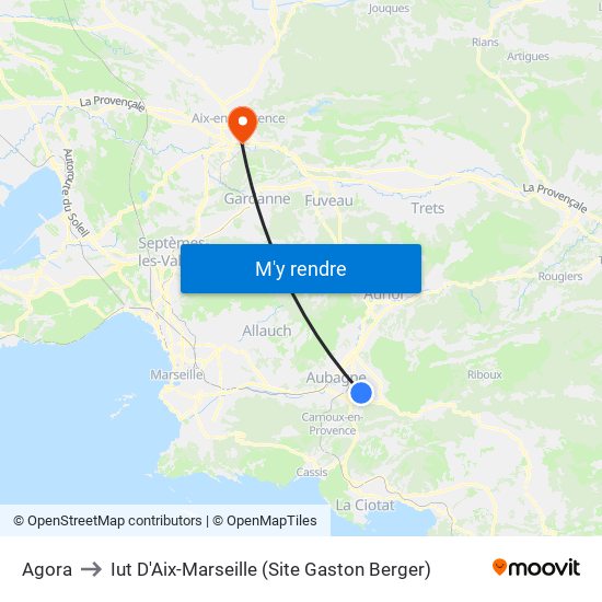 Agora to Iut D'Aix-Marseille (Site Gaston Berger) map
