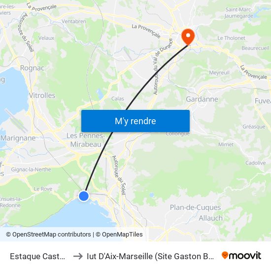 Estaque Castejon to Iut D'Aix-Marseille (Site Gaston Berger) map