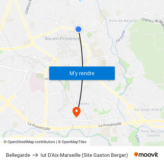Bellegarde to Iut D'Aix-Marseille (Site Gaston Berger) map