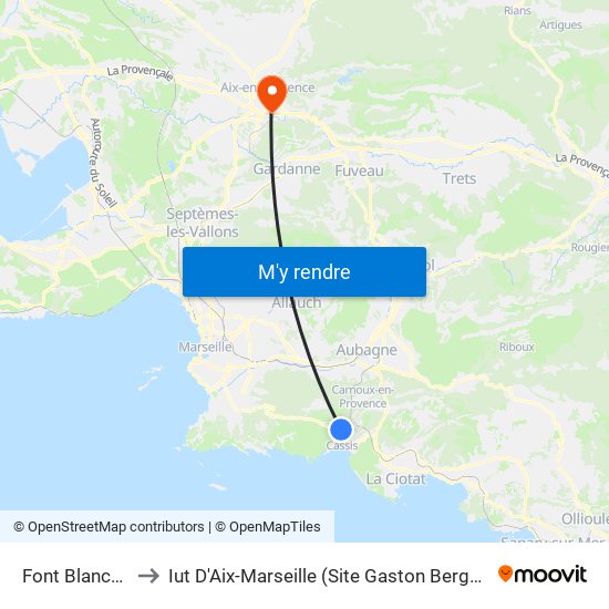Font Blanche to Iut D'Aix-Marseille (Site Gaston Berger) map