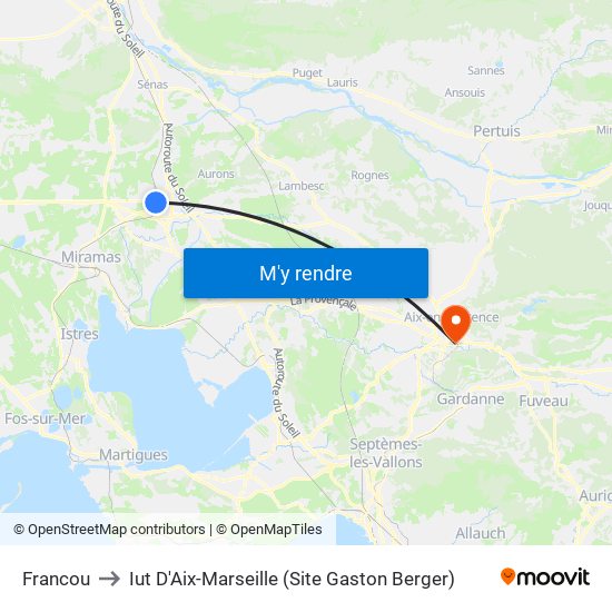 Francou to Iut D'Aix-Marseille (Site Gaston Berger) map