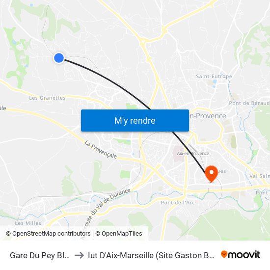 Gare Du Pey Blanc to Iut D'Aix-Marseille (Site Gaston Berger) map