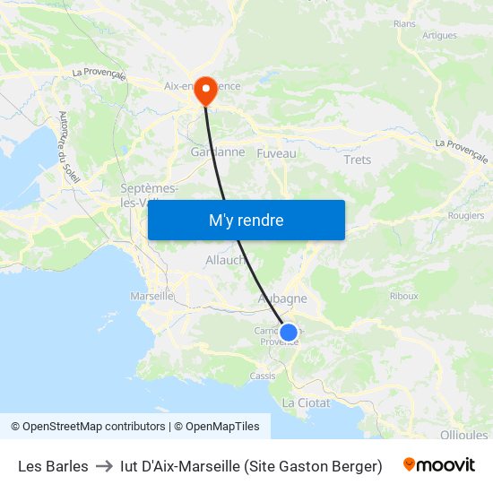 Les Barles to Iut D'Aix-Marseille (Site Gaston Berger) map