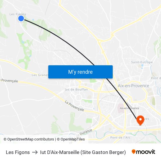 Les Figons to Iut D'Aix-Marseille (Site Gaston Berger) map