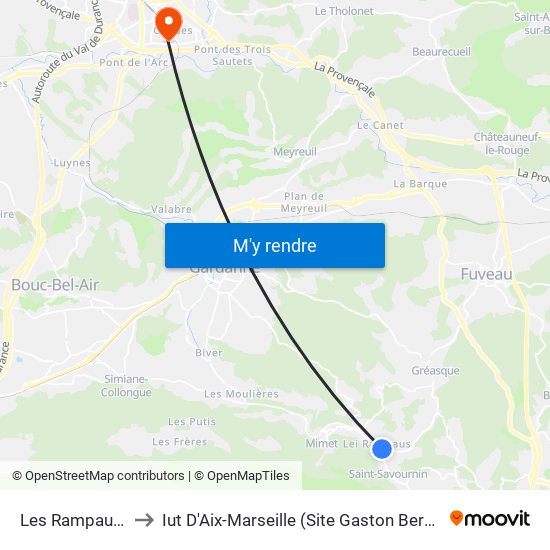 Les Rampauds to Iut D'Aix-Marseille (Site Gaston Berger) map