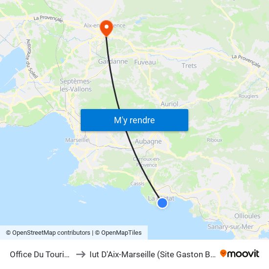 Office Du Tourisme to Iut D'Aix-Marseille (Site Gaston Berger) map
