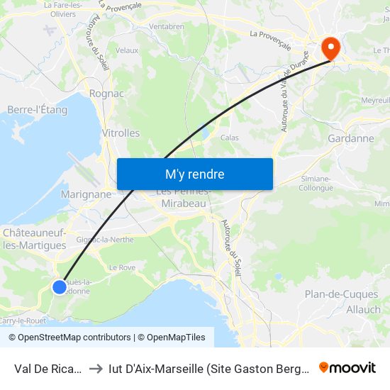 Val De Ricard to Iut D'Aix-Marseille (Site Gaston Berger) map