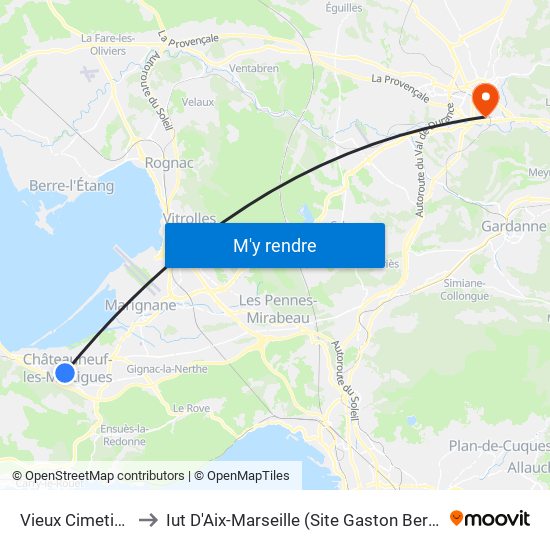 Vieux Cimetière to Iut D'Aix-Marseille (Site Gaston Berger) map