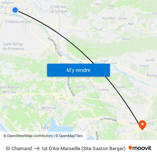 St Chamand to Iut D'Aix-Marseille (Site Gaston Berger) map