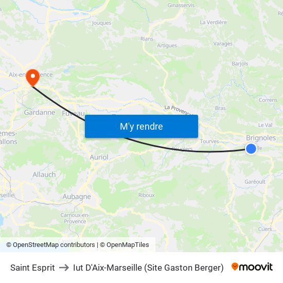 Saint Esprit to Iut D'Aix-Marseille (Site Gaston Berger) map