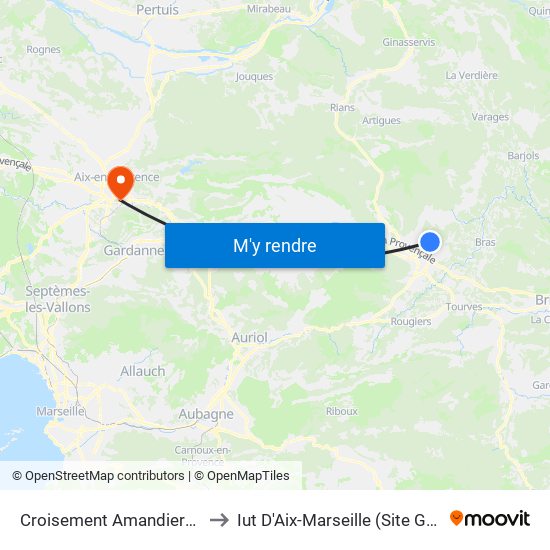 Croisement Amandiers/Mésanges to Iut D'Aix-Marseille (Site Gaston Berger) map